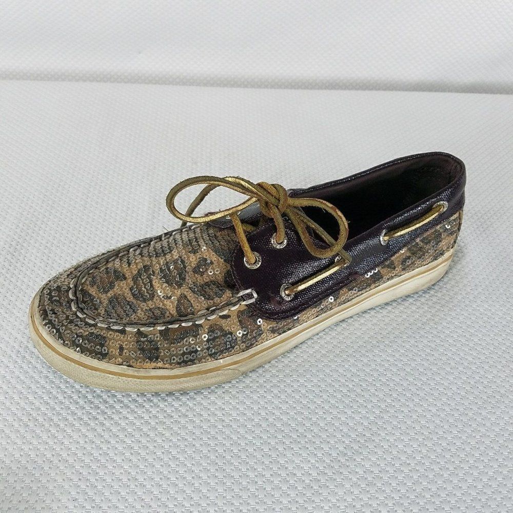 Sperry Topsider Sequined Leopard Print Shoes 5